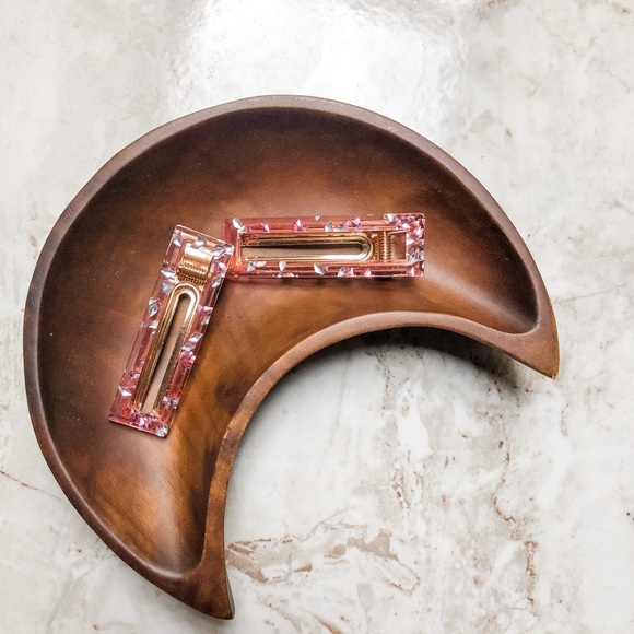 Set Of 2 ✨ Clear Pink And Silver Flakes Hair Clip - Picture 5 of 11